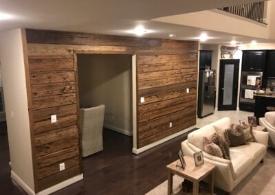 reclaimed mushroom boards used for wall paneling in a home