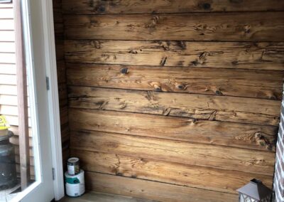 reclaimed mushroom boards used for wall paneling in a home